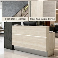 Logicfox Front Desk Reception Counter with 2 Locking Drawers Open Shelving