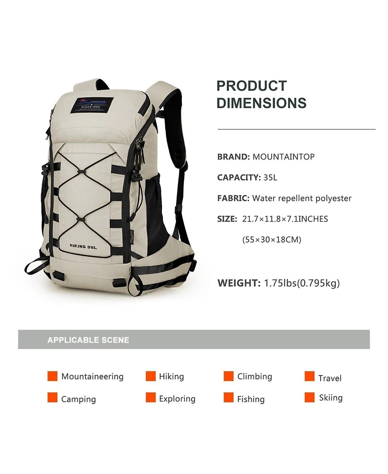 Mountaintop 35 Liter Hiking Backpack Lightweight Outdoor Travel Camping Daypack with Rain Cover for Men and Women