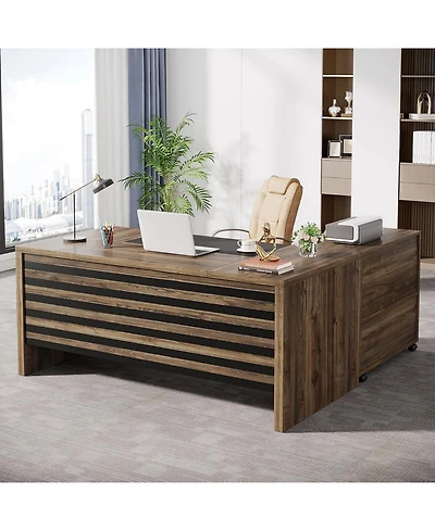 Tribesigns 62.2" Executive Desk with Mobile File Cabinet, L-Shaped Office Storage Shelves, Large Computer Table Business Workstation Set