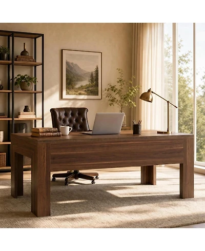 Tribesigns Office Desk with Spacious Tabletop,Wooden Computer Desk with Sturdy Legs and Front Baffle,Modern Workstation for Home Office