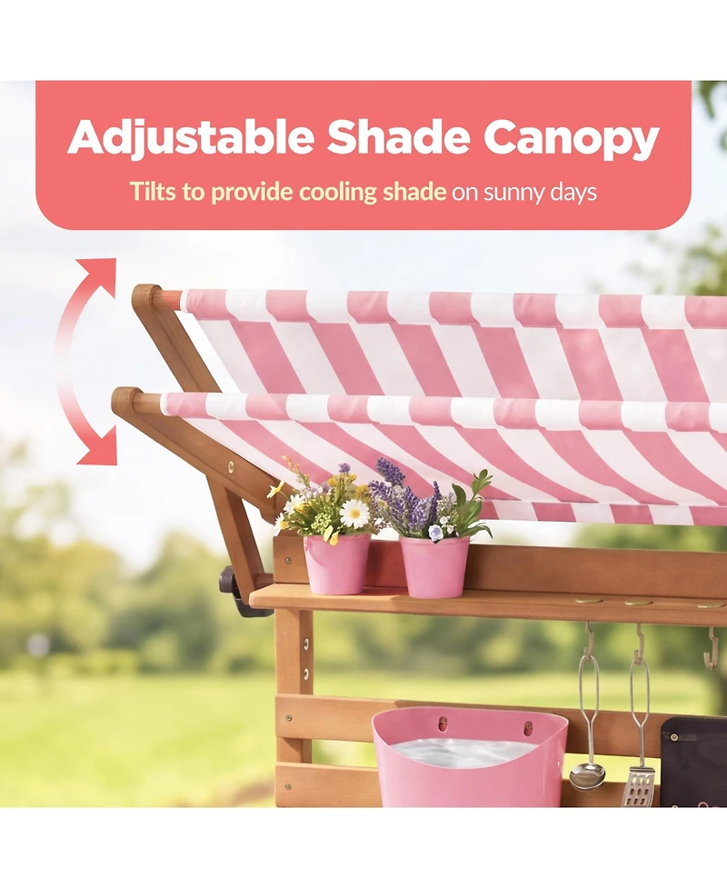 Best Choice Products Deluxe Wooden Outdoor Mud Kitchen for Kids with Canopy, Water Tank, Faucet and 11pc Accessories