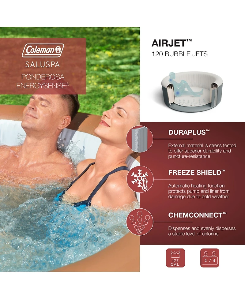 Coleman Ponderosa AirJet Round Inflatable Hot Tub w/ EnergySense Cover