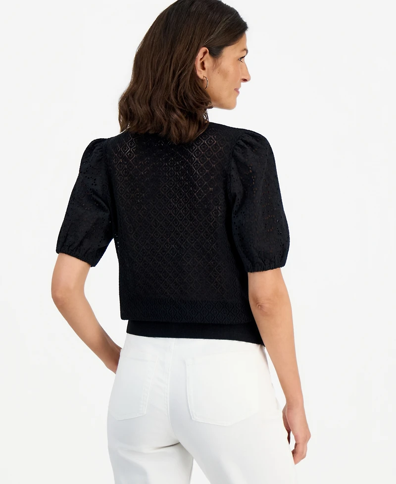 Style & Co Petite Cotton Crewneck Pointelle Sweater, Macy's Exclusive