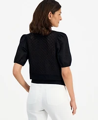 Style & Co Petite Cotton Crewneck Pointelle Sweater, Macy's Exclusive