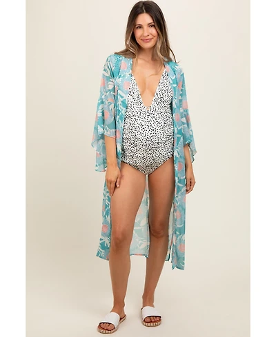 Pinkblush Maternity Teal Floral Bell Sleeve Cover-Up