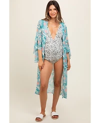 Pinkblush Maternity Teal Floral Bell Sleeve Cover-Up