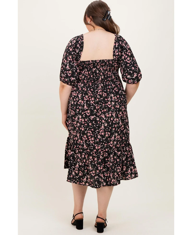 Pinkblush Plus Black Floral Smocked Midi Dress