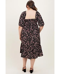Pinkblush Plus Black Floral Smocked Midi Dress