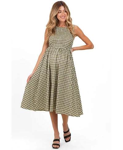 Pinkblush Women's Red Gingham Smocked Sleeveless Midi Dress