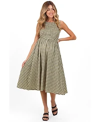 Pinkblush Women's Red Gingham Smocked Sleeveless Midi Dress