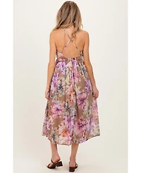 Pinkblush Maternity Tan Floral Open Back Midi Dress