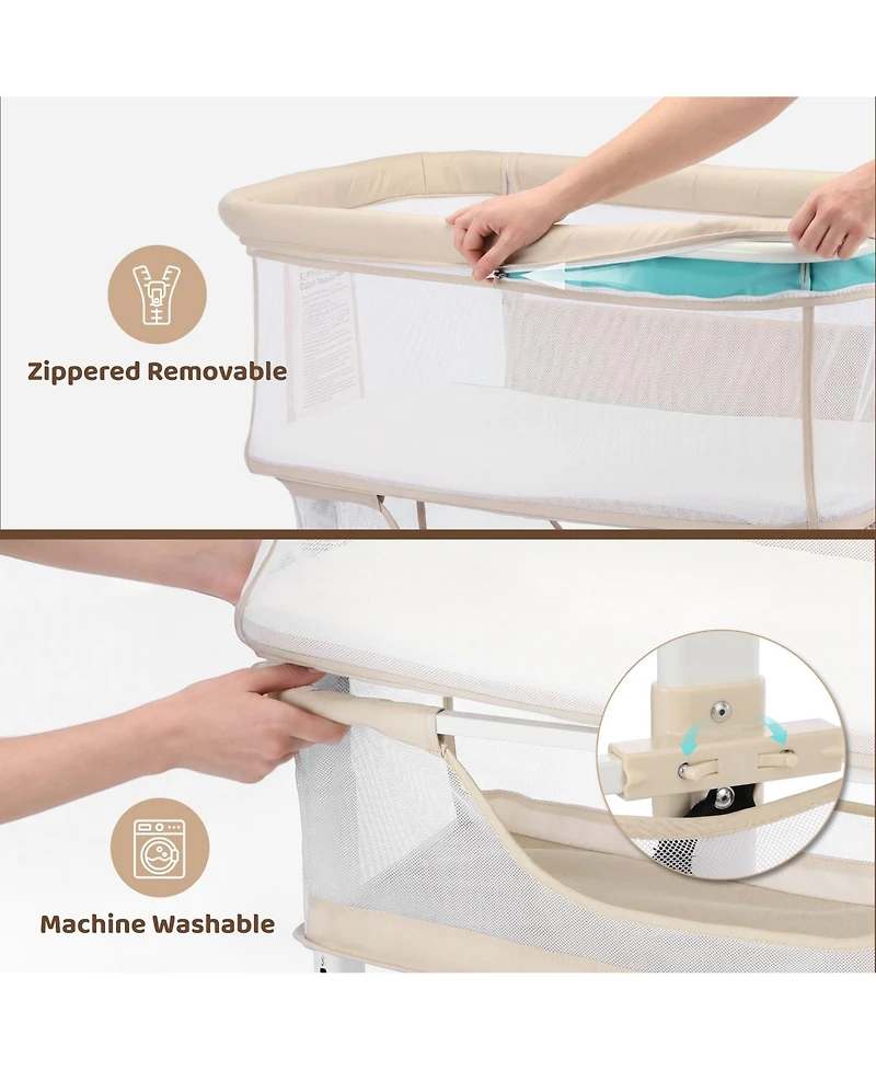 Kinder King Baby 3-in-1 Bassinet Bedside Sleeper with Adjustable Height, Mosquito Net and Wheels