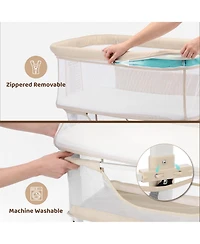 Kinder King Baby 3-in-1 Bassinet Bedside Sleeper with Adjustable Height, Mosquito Net and Wheels