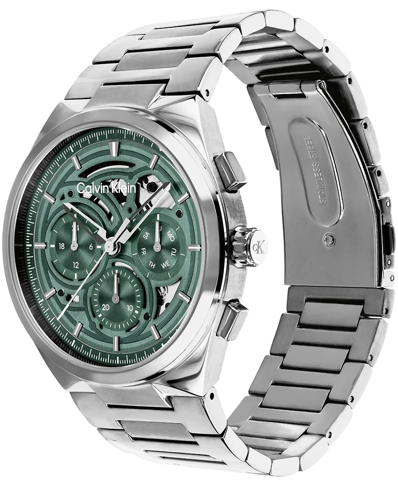 Calvin Klein Men's Distinguish Skeleton Silver-Tone Stainless Steel Bracelet Watch 44mm
