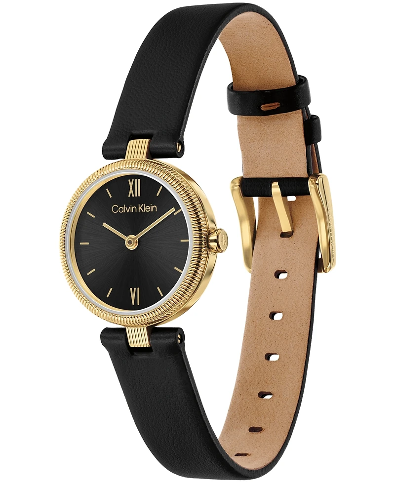 Calvin Klein Women's Gleam Black Leather Strap Watch 24mm