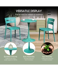 3-Piece Outdoor Round Metal Patio Dining Table Set With Stackable Patio Chairs