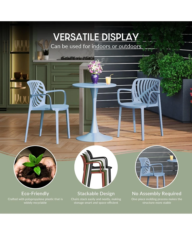 5-Piece Outdoor Indoor Metal Patio Dining Table Set With Stackable Arm Chairs