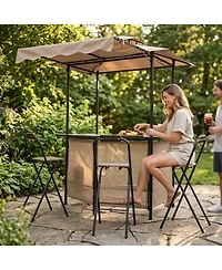 Sugift 3-Piece Patio Bar Set with Grill Gazebo and 2 Folding Bar Stools