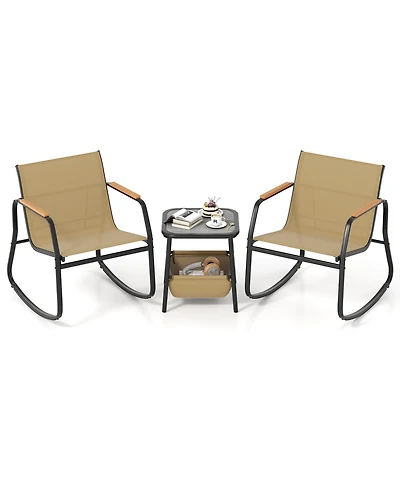 Sugift 3-Piece Outdoor Rocking Bistro Chair and Side Table Set