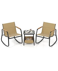 Sugift 3-Piece Outdoor Rocking Bistro Chair and Side Table Set