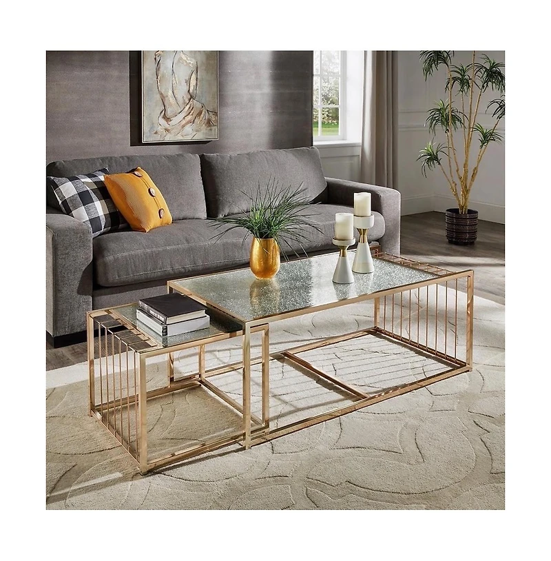 iNSPIRE Q Textured Mirror Top Nesting Coffee Table