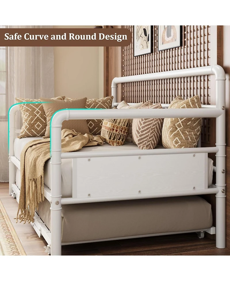 gaomon Daybed and Foldable Metal Trundle Bed, Metal Twin Bed Frame Heavy Duty Steel Slats Support,Sofa BedFrame for Living Room