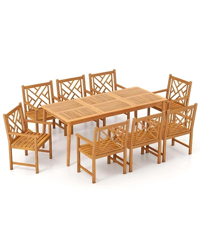 Sugift 9-Piece Patio Dining Set Acacia Wood Rectangular Table with 8 Chairs
