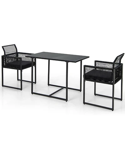 Sugift 3-Piece Outdoor Dining Set with Folding Backrest and Seat Cushions