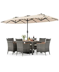 Sugift 8-Piece Outdoor Wicker Dining Furniture with 13.5 Ft Double-Sided Patio Umbrella