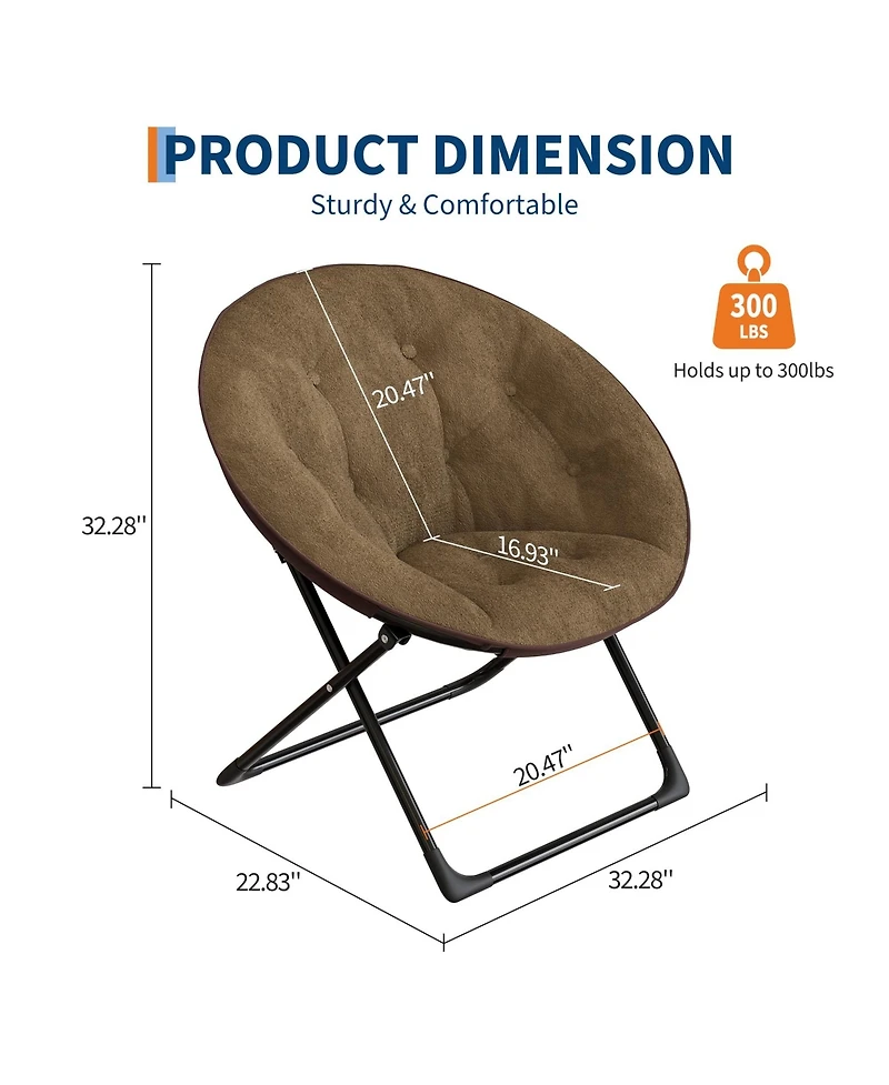 gaomon Oversized Faux Fur Foldable Saucer Chair, Sturdy Metal Frame Lounge Chair for Adults, Comfy Dorm Room Seating