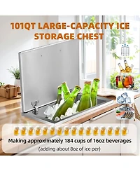 gaomon Drop in Ice Chest, 20" L x 16" W x 13" H Stainless Steel Ice Cooler, Commercial Ice Bin with Hinged Cover, Outdoor Kitchen Ice Bar
