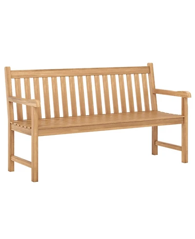 Sugift 62in Teak Outdoor Porch Bench 3-Seat Solid Wood Patio Bench with Armrests