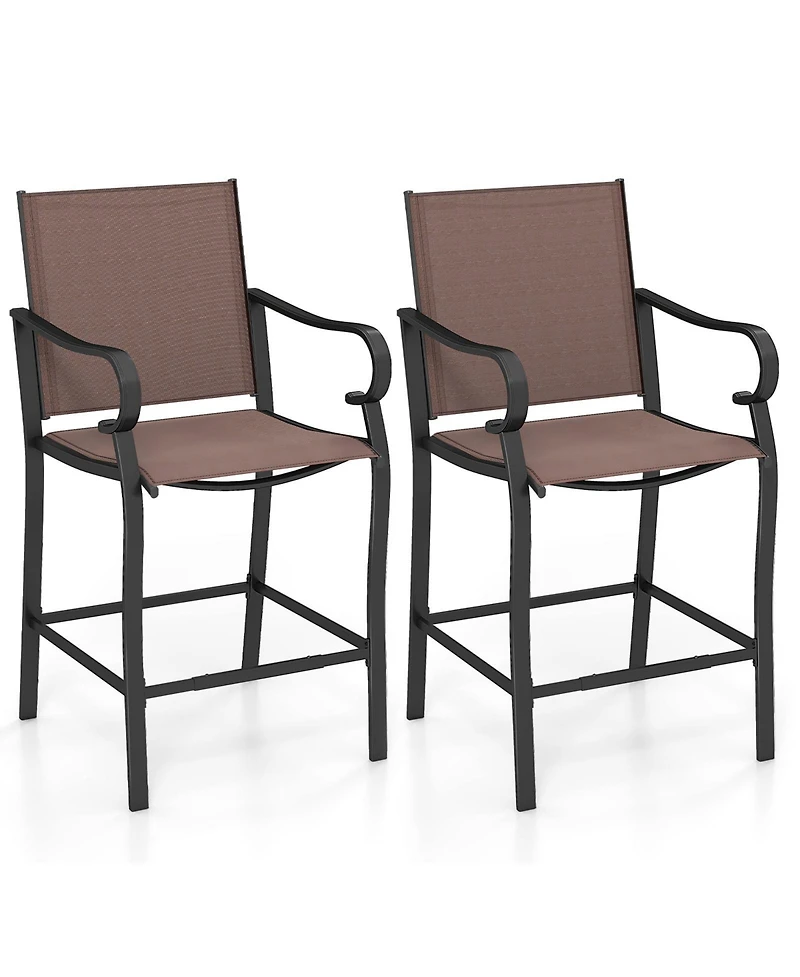 Sugift Set of 2 Counter Height Outdoor Bar Stools with Mesh Fabric Back