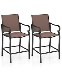 Sugift Set of 2 Counter Height Outdoor Bar Stools with Mesh Fabric Back