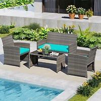 Sugift 4-Piece Pe Rattan Patio Conversation Set with Loveseat and Armchairs