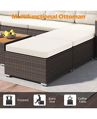 Gouun 7-Piece Wicker Patio Sectional with Acacia Wood Armrests and Ottoman