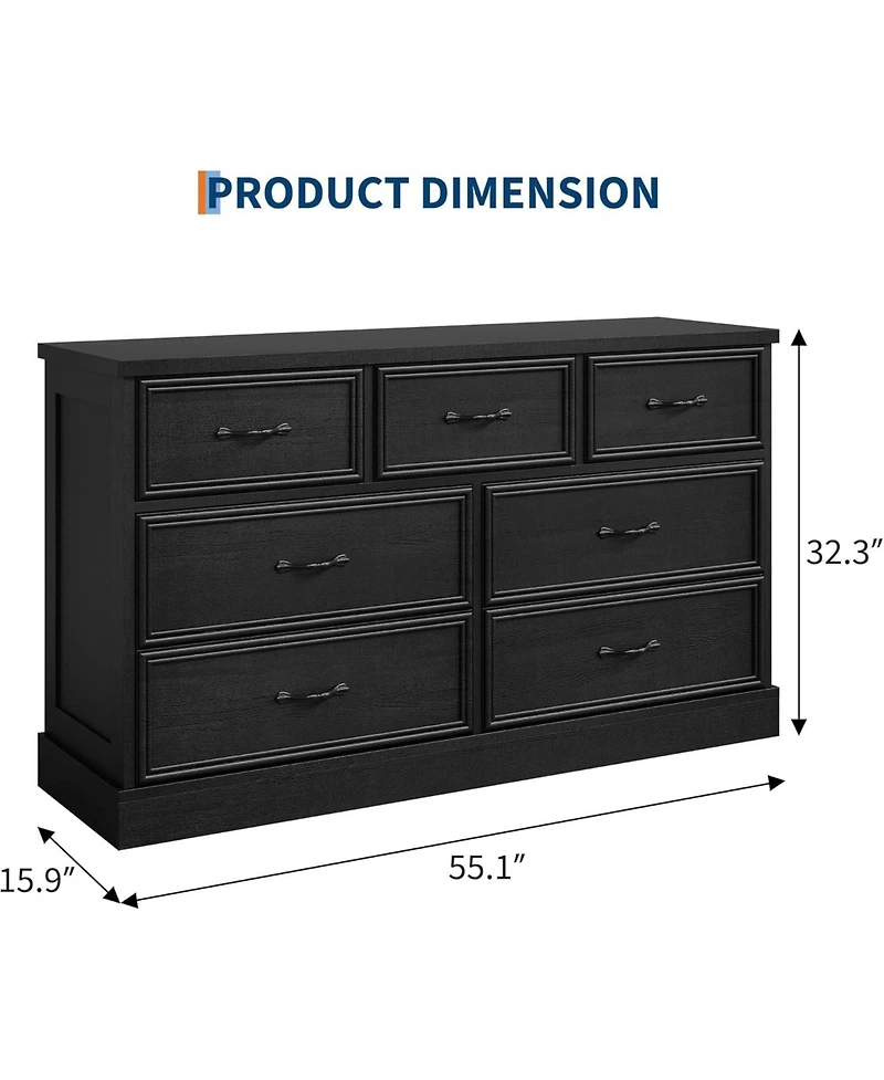 gaomon 7 Drawer Dresser for Bedroom, 55" Wide Wooden Dressers with Metal Handle