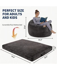 gaomon 4 in 1 Adult Bean Bag Chair, 4ft - Memory Foam Filler and Removable Cover - Oversized Flannel Lazy Sofa Couch Bed for Adults and Teens