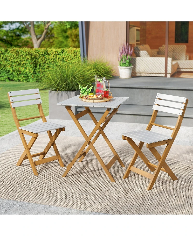 Sugift 3-Piece Folding Acacia Wood Patio Bistro Table and Chair Set