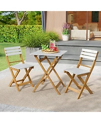 Sugift 3-Piece Folding Acacia Wood Patio Bistro Table and Chair Set
