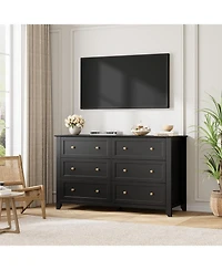 gaomon 6 Drawer Dresser for Bedroom, 54" Wide Large Dresser with Deep Drawers and Metal Knobs, Modern Wooden Chests of Drawers for Entryway