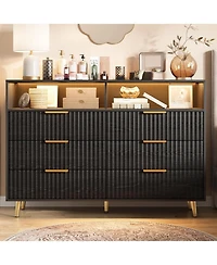 gaomon 6 Drawers Dresser for Bedroom, 53.9" Wide Dressers with Led Lights and Charging Station