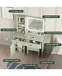 gaomon Vanity Desk with Mirror and Light, Makeup Vanity Table with Charging Station