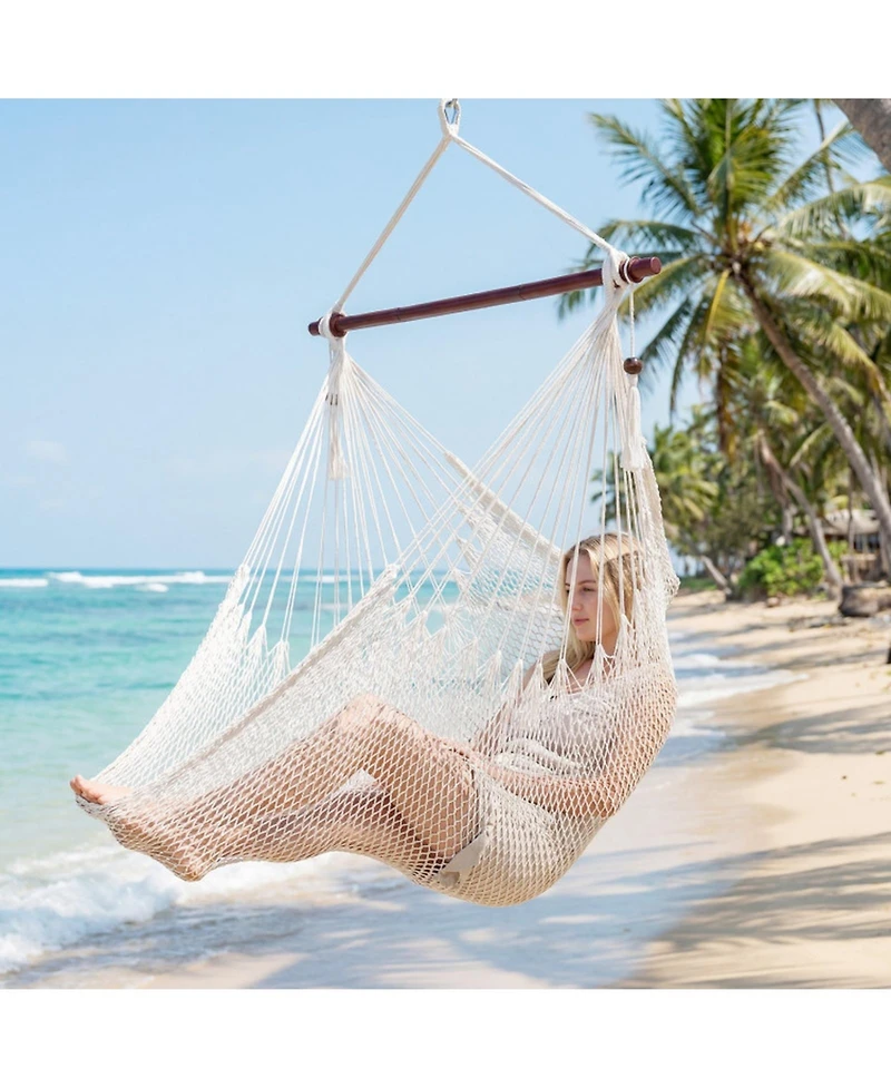 Gouun Caribbean Style Hammock Chair Metal Spreader Bar Soft-Spun Rope Swing