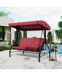 homfan 3-Seater Outdoor Porch Swing with Stand, 2-in-1 Convertible Swing Bed, Thick Cushion, Adjustable Canopy and 800-Lb. Capacity