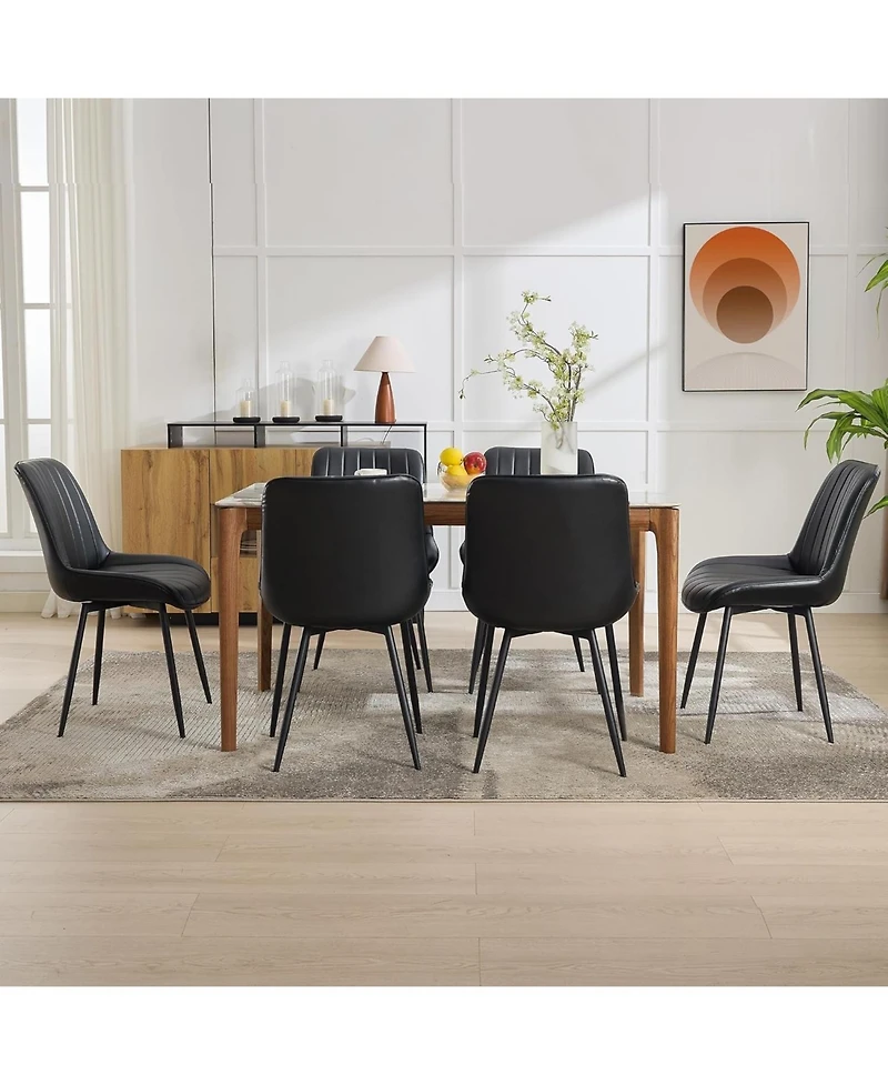 gaomon Set of 2 Modern Faux Leather Upholstered Dining Chairs, Linear Design Side Chairs with Sturdy Metal Legs