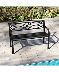 Sugift Metal Garden Bench with Curved Armrests and Slatted Backrest