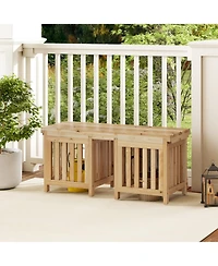 Sugift 68 in Two-Person Fir Wood Patio Bench with Dual Planters