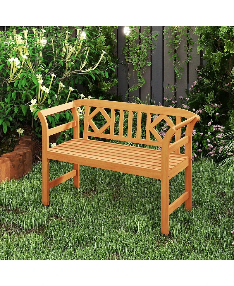 Sugift 47 in Acacia Wood Patio Loveseat with Geometric Backrest