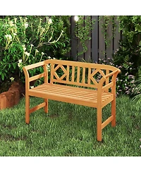 Sugift 47 in Acacia Wood Patio Loveseat with Geometric Backrest